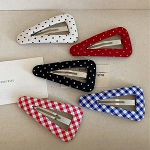 Vintage Fabric Metal Plaid Polka Dot Triangle Snap Hair Clips For Women Sweet BB Clips Korean Fashion Hair Accessories