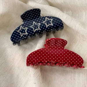 Korean Style Polka Dot Acrylic Hair Claw Clip With Rhinestone Star Elegant Large Shark Clip Fashion Hair Accessories For Women