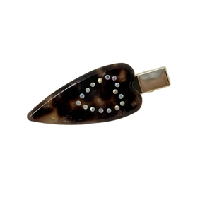 Brown acetate heart hair clip with rhinestones and a secure metal duckbill clamp