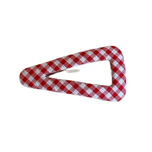 Classic red and white gingham triangle BB hair clip with vintage fabric texture for women