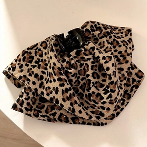 Elegant leopard print fabric shark hair clip for women with premium matte finish texture