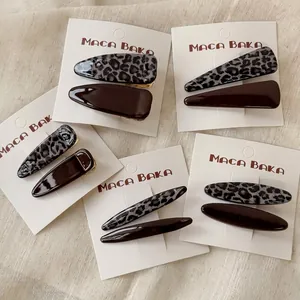 Vintage Leopard Print Coffee Acetate Hair Clip Set Geometric Acrylic Duckbill Side Clip For Women Daily Hair Accessories