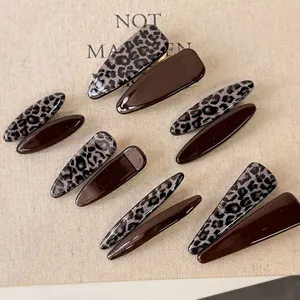 Leopard print and brown acetate hair clip set with sleek glossy finish in 10 pieces