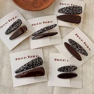 Vintage leopard and brown hair clip set with resin acetate finish for women