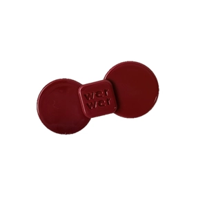 Elegant dark red acetate flower bow hair clip with engraved wer wer text detail