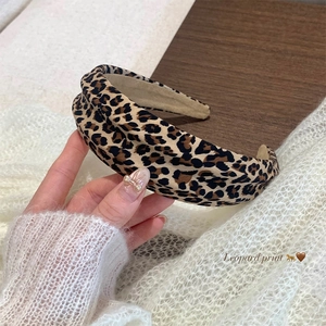 Korean Retro Leopard Print Wide Headband For Women Polyester Cotton Fabric Hair Accessory Daily Hair Hoop Headwear