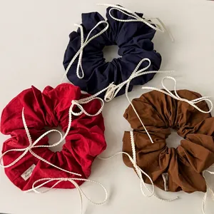 Korean Style Cotton Bow Scrunchie Handmade High Elastic Fabric Hair Tie For Women Ponytail Oversized Scrunchies Hair Accessories