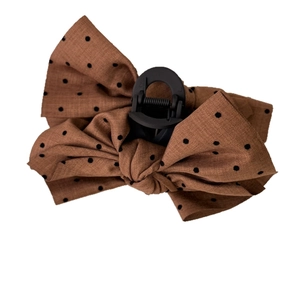 Vintage dark brown polka dot bow hair claw clip for women's autumn hair styling
