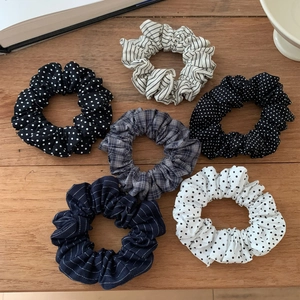 Korean Style Polka Dot Striped Fabric Scrunchies Pleated High Elastic Hair Ties Fashion Daily Hair Accessories For Women