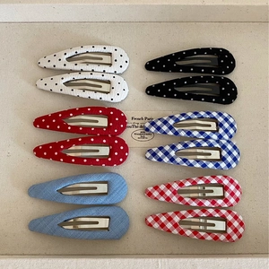 Handmade Fabric Wrapped Snap Hair Clips Polka Dot Gingham Pattern For Women Girls Sweet BB Clips Hair Accessories