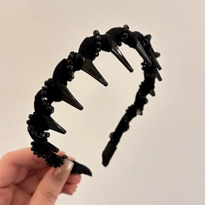French velvet headband with punk black studs and faceted beads for women