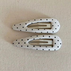 Chic red polka dot fabric hair clips with polished silver metal spring base for women