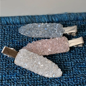 Set of 3 sparkling rhinestone seamless hair clips in blue pink and clear crystal tones