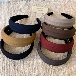 Korean Retro Padded Broad Headband For Women Twill Fabric Solid Color High Crown Hair Band Elegant Face Framing Hair Accessory