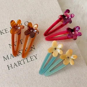 Sweet Acetate Flower Duckbill Hair Clip For Women Rhinestone Botanical Pattern Fresh Style Vacation Fashion Hair Accessories