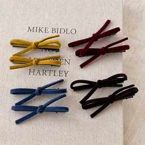 French Vintage Velvet Bow Hair Clips For Women Autumn Winter Elegant Side Duckbill Clips Sweet Hair Accessories