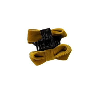 Eleganter senfgelber Samt-Haarclip mit Schleife und doppellagigem Retro-Design für Damen