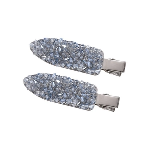 Sparkling crystal seamless hair clips for women with light blue and purple rhinestones