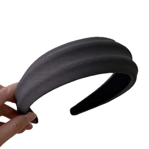 Minimalist black wide headband with twill texture for a vintage elegant look