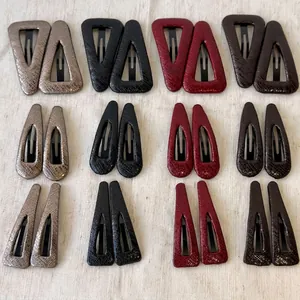 Vintage PU Leather Geometric Hair Clips For Women Faux Snake Skin Pattern Waterdrop Triangle Metal BB Clips Hairpin