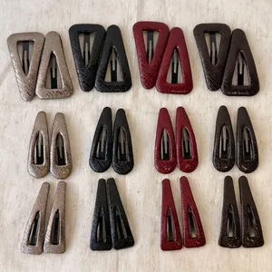 Faux leather geometric BB hair clip set in snake pattern texture and assorted colors