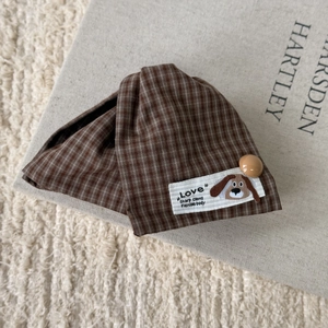 Brown checkered vintage style hair claw clip featuring a cute cartoon dog embroidery patch