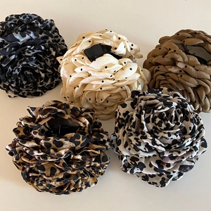 French Vintage Polka Dot Leopard Print Fabric Rose Flower Hair Claw Clips Large Elegant Shark Clips Hair Accessories For Women