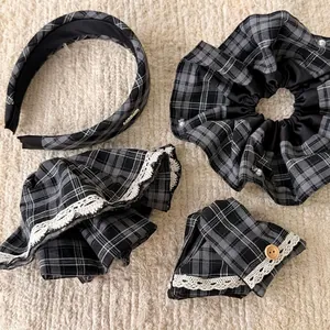 Korean Retro Plaid Hair Accessories For Women Lace Artificial Pearl Fabric Scrunchies Padded Headband Hair Claw Clips Daily Styling