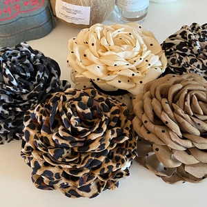 Elegant French vintage leopard print and polka dot rose flower shark hair claw clips