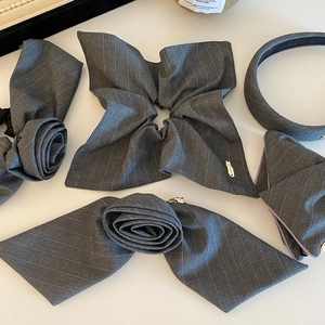 Handmade Grey Striped Suit Fabric Hair Accessories For Women Elegant Bowtie Hair Ties Scrunchies Hair Clips Headband Styling Decor