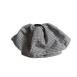 Elegant black and white gingham checkered hair scrunchie with ruffled pleated design