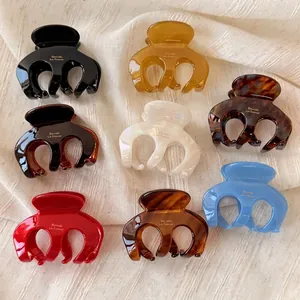 French Style Acetate Hair Claw Clip For Women High End Glossy Large Pumpkin Shark Clip Tortoiseshell Pearl White Hairpin Accessory