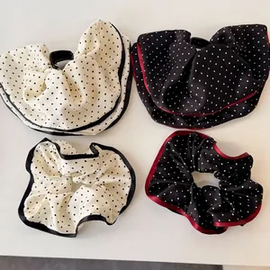 Women Sweet Satin Polka Dot Scrunchie Hair Claw Clip Set Handmade Fabric Bow Hair Accessories Fairy Style Elegant Headwear