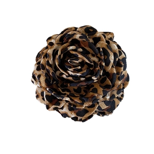 Elegant leopard print fabric rose claw clip for women with vintage French aesthetic design