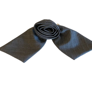Gray striped suit fabric hair scrunchie with a stylish rose flower design for women