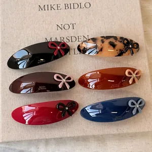 French Style Cellulose Acetate Bow Hair Clip Elegant Vintage Rhinestone Barrette Spring Clip For Women Hair Accessories
