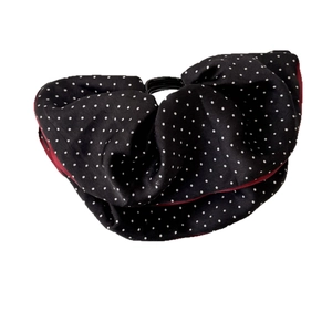 Elegant black polka dot scrunchie with red trim lace edge, stylish hair accessory