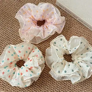 Dolci Elastici per Capelli in Mesh con Bordo in Pizzo Pois Cuore Grandi Scrunchies Stile Coreano Fresca Corda Elastica Donna