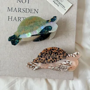 Pinces à cheveux élégantes en acétate en forme de tortue avec marbre vert et écaille de tortue
