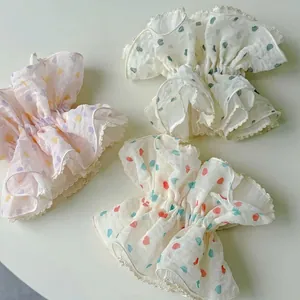 Set da 3 elastici per capelli in tulle a pois con bordi in pizzo e motivi a cuore