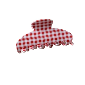Elegant large red gingham acetate hair claw clip for versatile hairstyles and thick hair