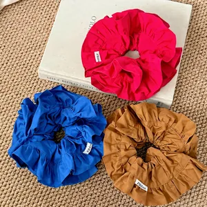 Lot de chouchous froncés style français en rouge, bleu et marron en tissu de coton