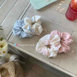 Korean Style Bow Polka Dot Scrunchies Fabric Hair Ties With Faux Artificial Pearl For Women Sweet Hair Accessories