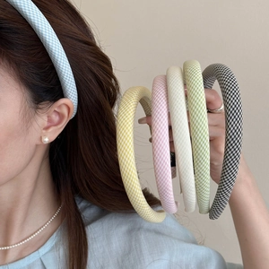 Women Sweet Plaid Gingham Headband Thickened Fabric Hair Band Fresh Korean Style Hair Accessories Daily Dating Headwear