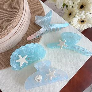 Pinza per Capelli in Acetato Tema Oceano Sfumato Conchiglia Stella Marina Coda di Pesce Accessori per Donne Estate