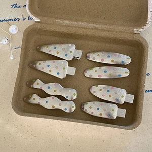 Sweet Korean Brushed Metal Hair Clip With Colorful Polka Dots For Women Fashionable Silver Duckbill Side Clip Accessories