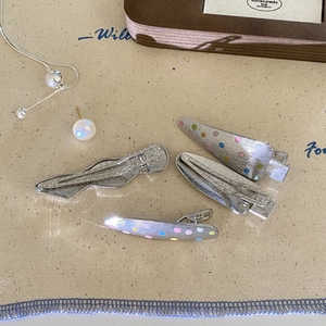 Silver brushed metal hair clips with colorful polka dots and pearl jewelry accents
