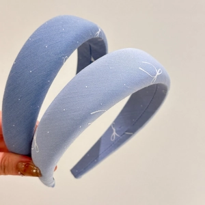 French blue bow print sponge headband set for women with high crown hair styling effect
