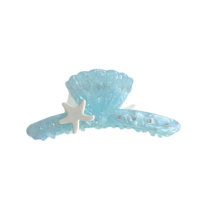 Pinza per capelli a conchiglia blu marmorizzato con stella marina e strass fini