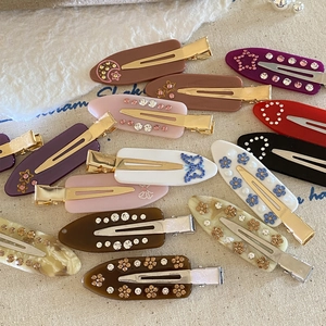 French Blogger Style Rhinestone Acetate Hair Clips For Women Vintage Heart Star Moon Butterfly Pattern Duckbill Clip Hair Accessories